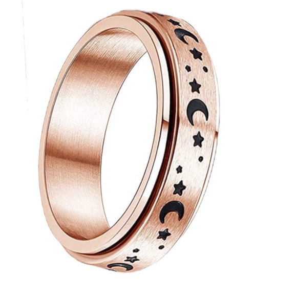 Celestial Moon & Stars Stainless Steel Rose Gold Fidget Ring, size 10 - Picture 3 of 6